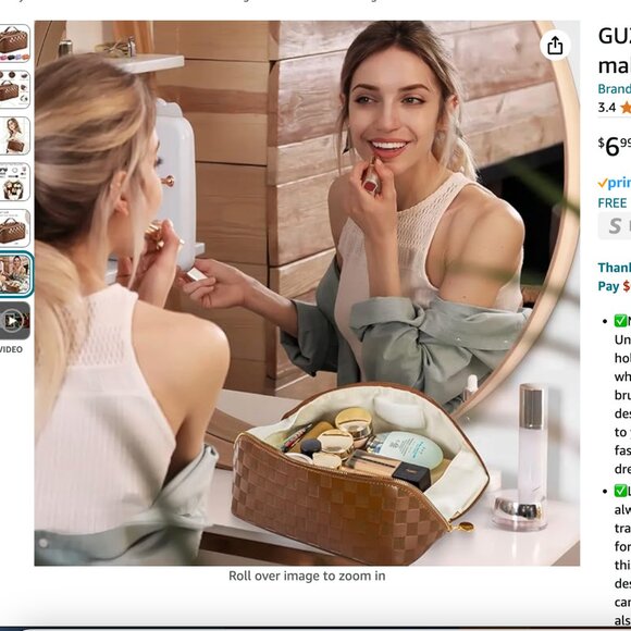 GUZINC Large Capacity Travel makeup bag for Women NEW IN PACKAGE BROWN - Picture 6 of 6